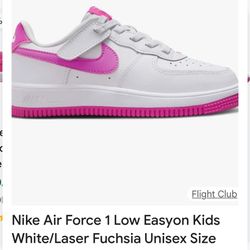 NIKE FORCE 1 LOW EASYON PS 'WHITE LASER FUCHSIA' Size 2Y