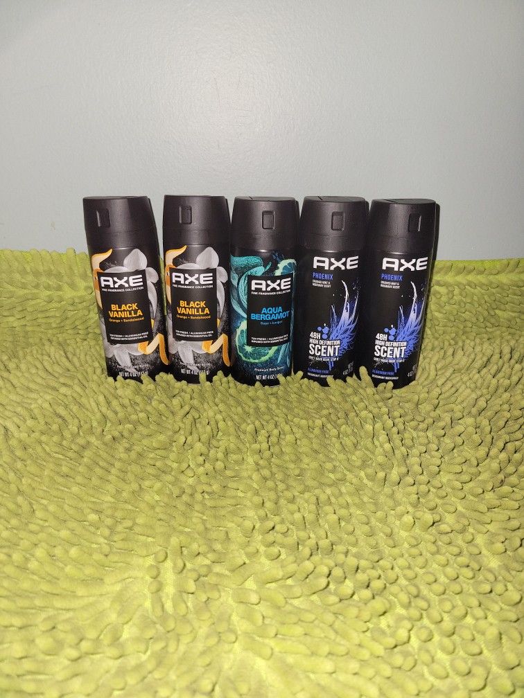 5 Axe Deodorants 4oz (2 Black Vanilla/1 Aqua Bergamot/2 Phoenix)