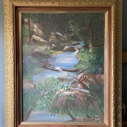 Huge Original Oil Painting In Antique Gold Frame