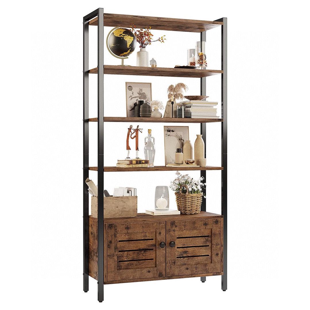 Bookshelf Bookcase with 4 Shelves, Storage Cabinet with Wheels, Shelf Height Adjustable