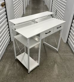 NEW WHITE COMPUTER & WRITING DESK WITH 2-DRAWERS AND SHELVES DELIVERY AVAILABLE