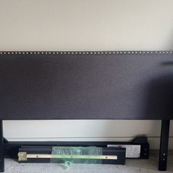 Queen bed- Grey with Nailhead