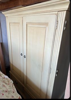 Ethan Allen Cream Painted Wood Wardrobe Armoire