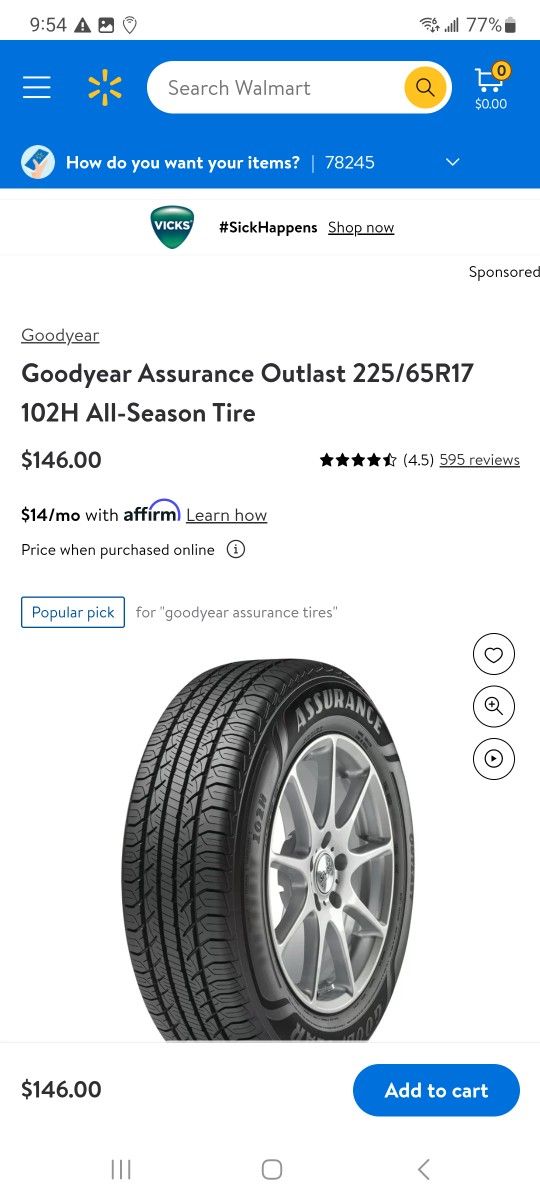 4 BRAND NEW!!! Goodyear Assurance Outlast 225/65R17 Tires. 420 For Set