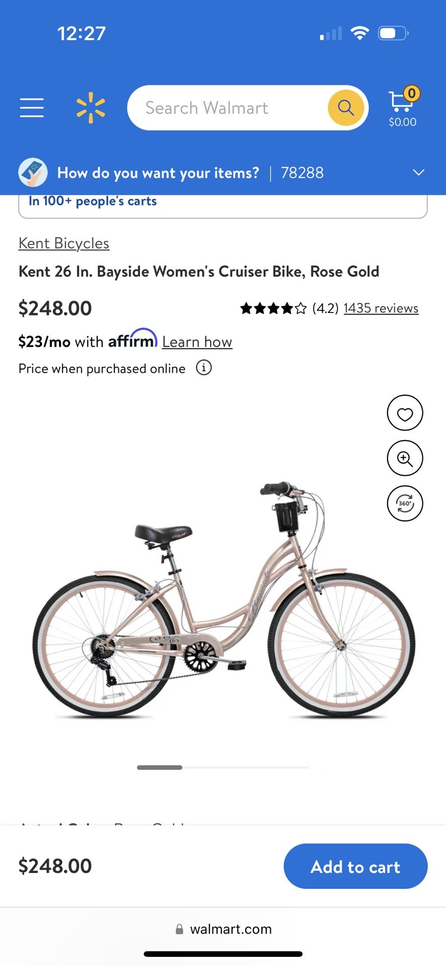 Kent 26 In. Bayside Women's Cruiser Bike, Rose Gold