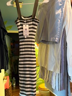 Merokeety Striped Ribbed Knit Midi Dress
