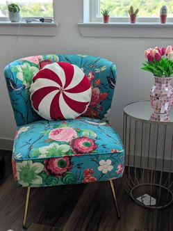 Felicia Velvet Barrel Chair – Floral Teal | Kelly Clarkson Home (Wayfair)