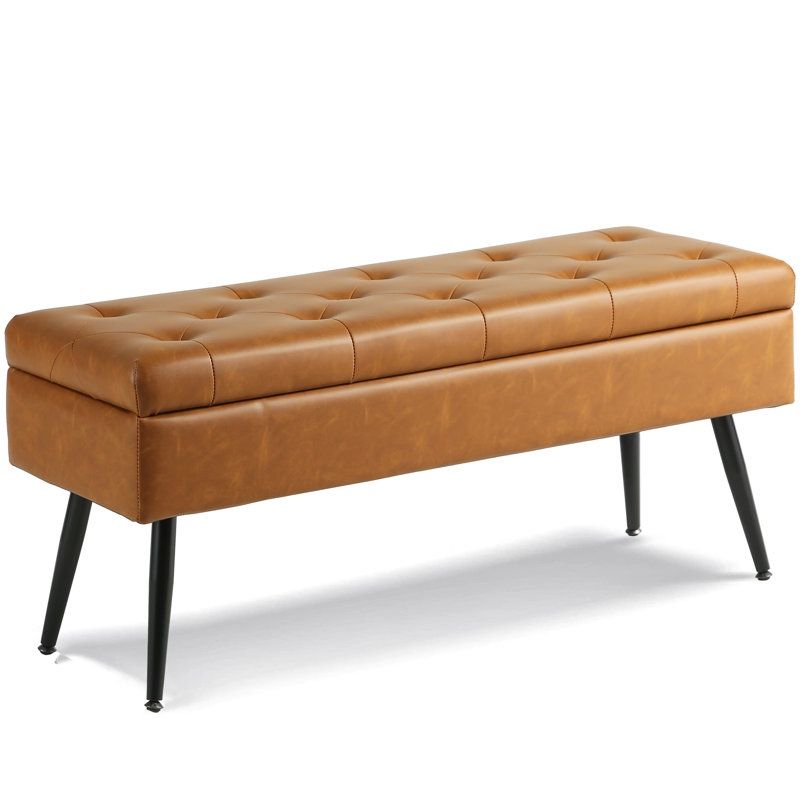 CUYOCA Storage Ottoman Bench, Faux Leather Upholstered