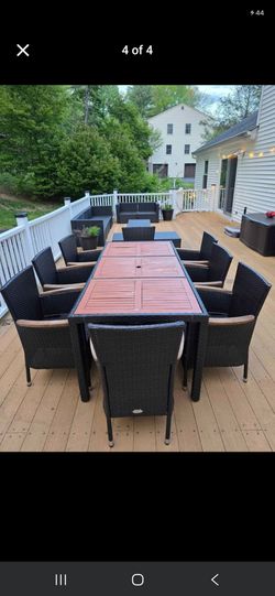 Wicker Outdoor Dining Set with Table and 8 Chairs