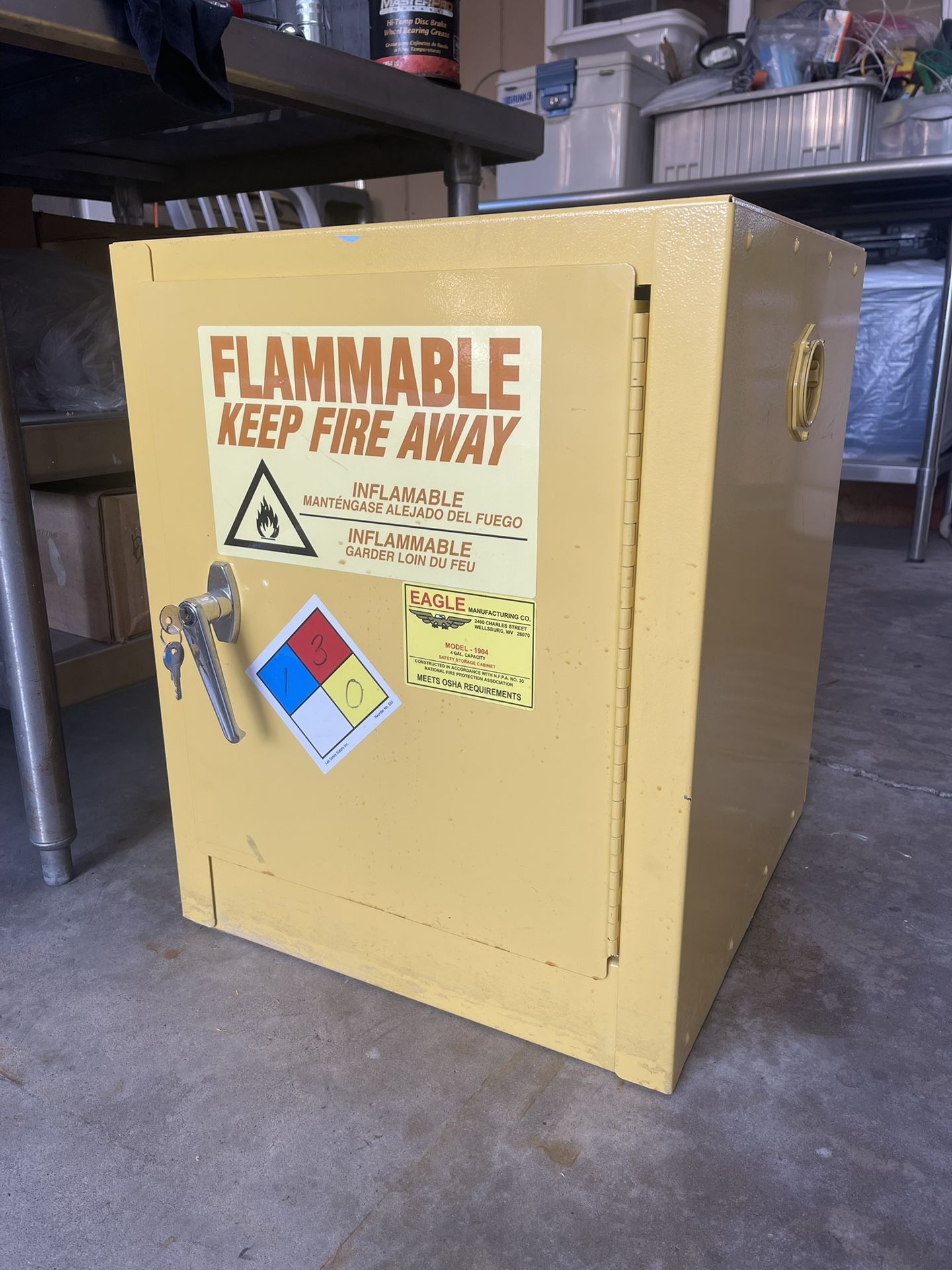 Eagle 1904 Yellow 4 Gallon Fire Cabinet, 1 Shelf, 1 Door, Manual Close, Bench Top.