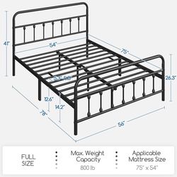 Classic Metal Platform Bed Frame Mattress Foundation with Victorian Style Iron-Art Headboard/Footboard/Under Bed Storage/No Box Spring Neede