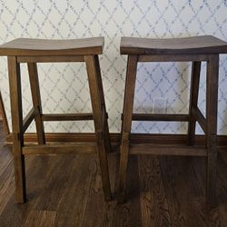 Rustic Wood Bar Stools Set of 2