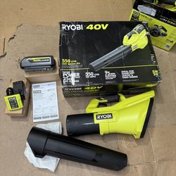 RYOBI 40V 120 MPH 550 CFM Cordless Battery Leaf Blower With 4.0 Ah Battery and Charger 