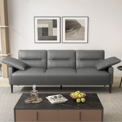 New 83” Faux Leather Upholstered Square Arm Sofa