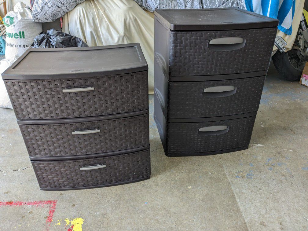 Two Brown Plastic Three Drawer Sterilite Container Drawers
