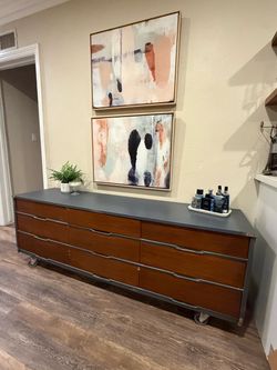 Mid-Century Long Dresser with 9 Drawers