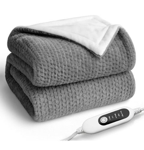 Heated Blanket Electric Blanket, Cozy Faux Rabbit Fur & Soft Flannel Warm Heater Throw Blanket with 5 Fast Heating Levels &10 Hours Auto-Off Over-Heat
