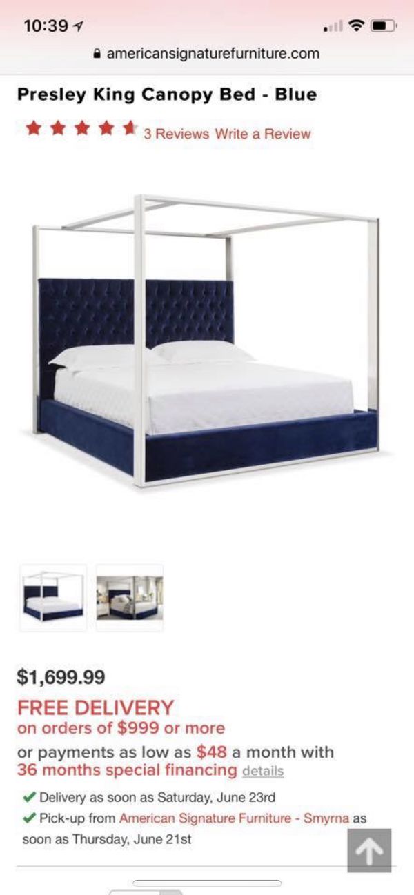 Blue Velvet Tufted Queen Canopy Bed Mattress Not Included For