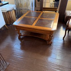 Wood and leather coffee table