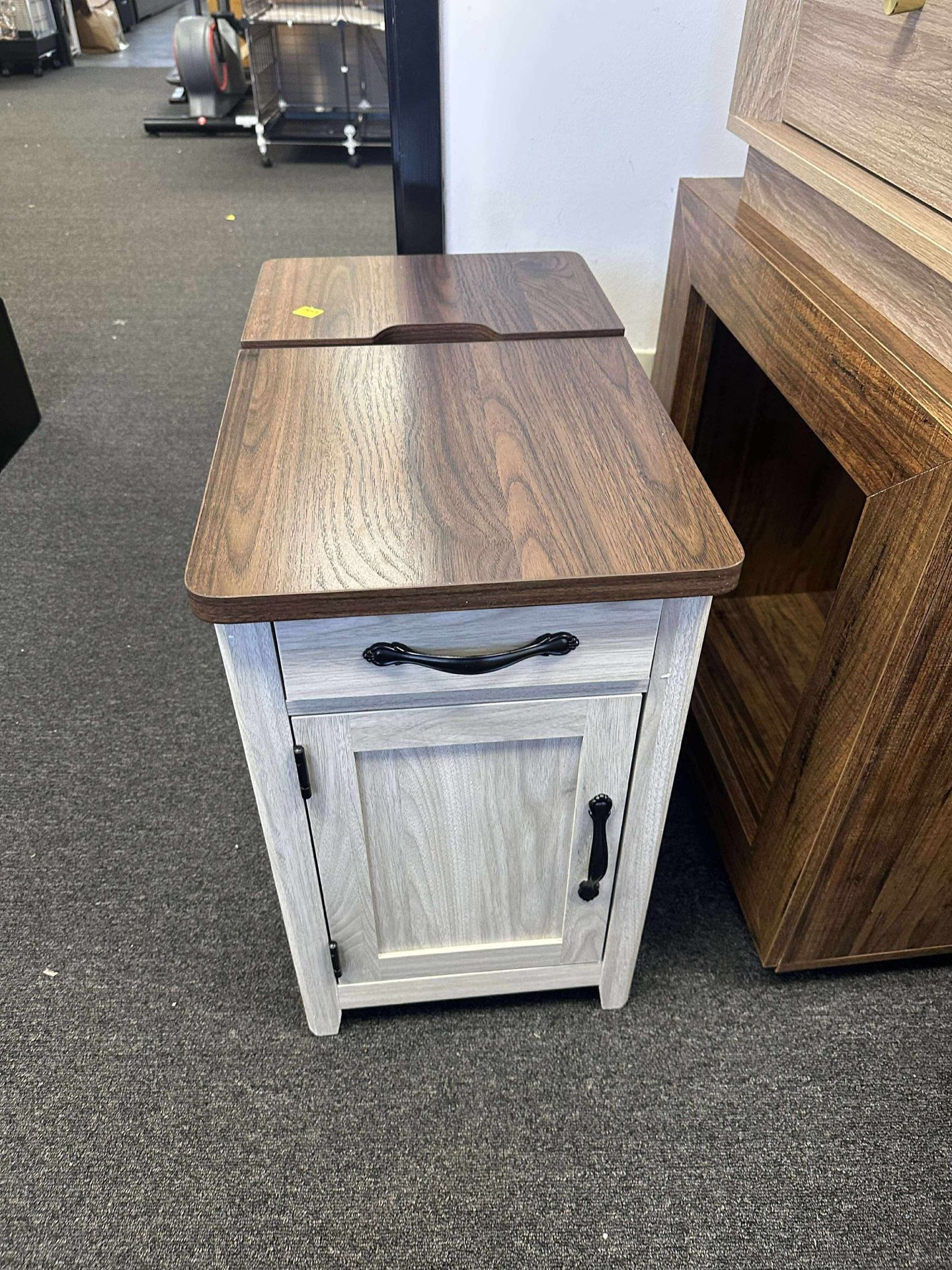 Farmhouse End Table with Charging Station, Narrow Side Table