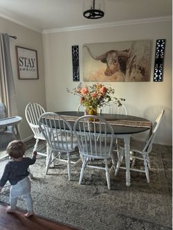 Farmhouse Dining Table with 6 Windsor Chairs
