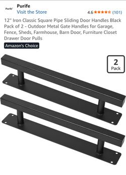 12 Inch Heavy Duty Metal Gate Pull Handles Pack of 2, Modern Black Iron Door Handle for Barn, Garden, Fence, Sheds Door, Cabinet Closet Door Pulls