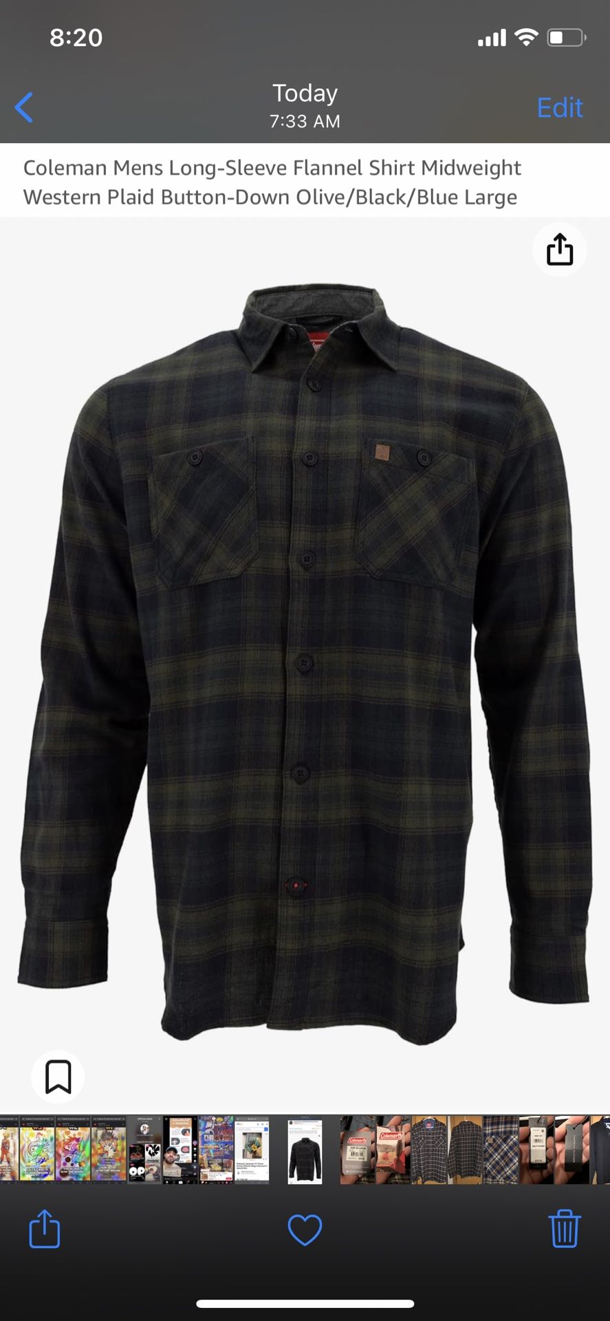 Coleman Men’s Long sleeve Flannel Shirt Midweight Western Plaid Button Down Olive/black/blue