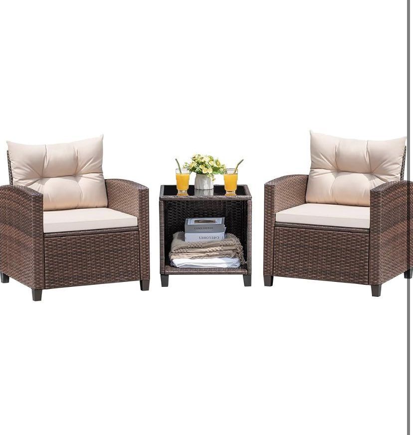 3 Pieces Patio Furniture Set, PE Rattan Wicker Patio Set with Two Outdoor Chairs and Table, Upgraded Patio Chairs and Table for Porch, Garden Poolside