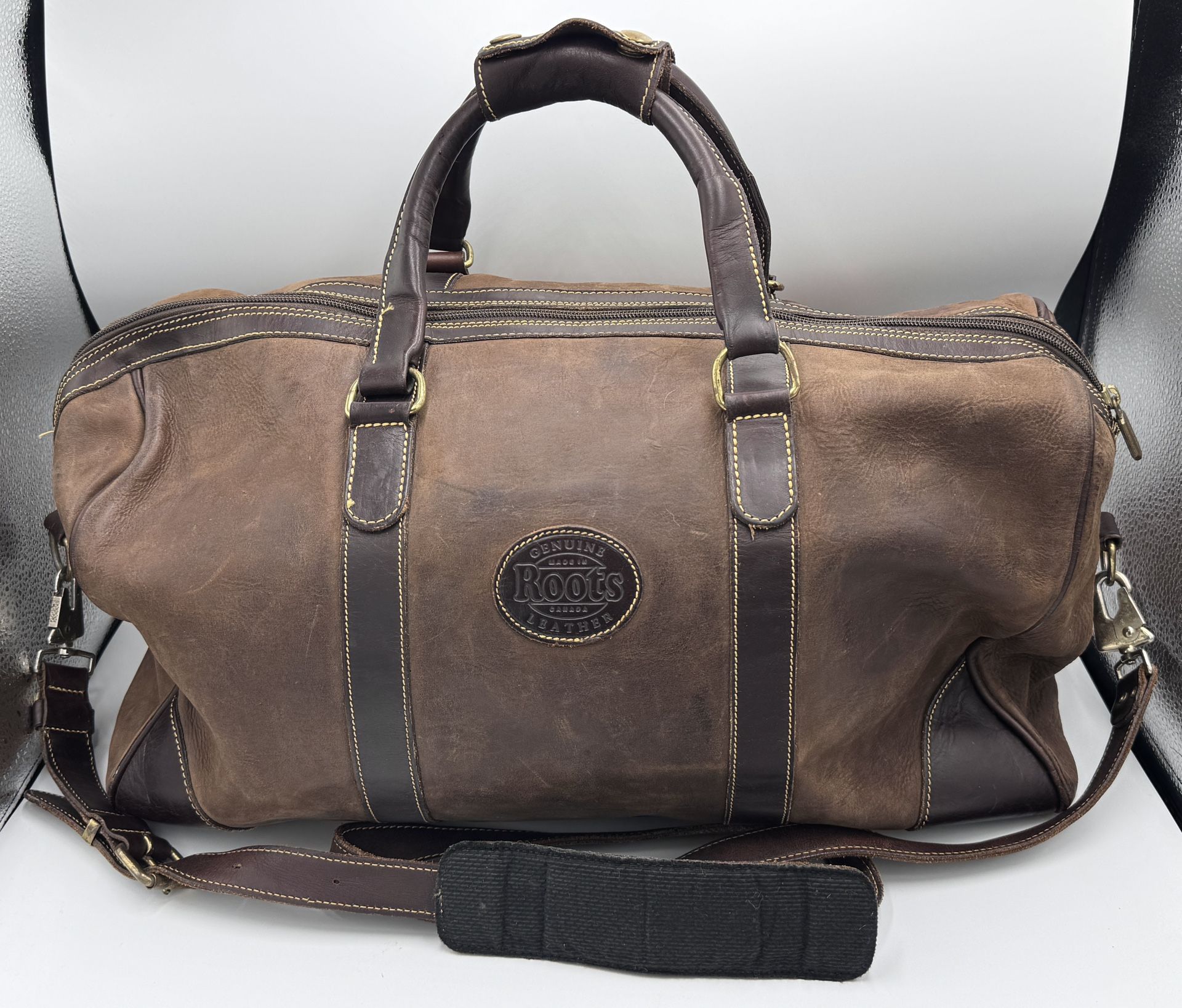 Roots Duffle Bag Heavy Duty Leather Canada Brown Weekender Travel