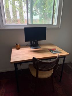 Wood Top Desk with Black Metal Legs