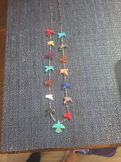 Heishi thunderbird bird various stones necklace.