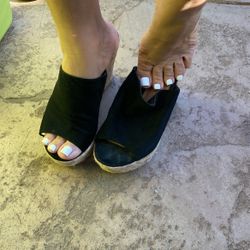 Black Slip On Wedges 