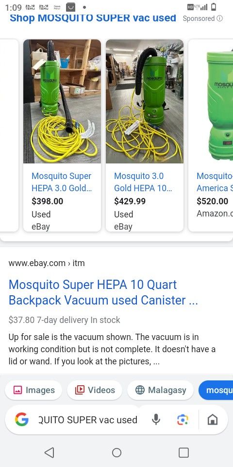 Mosquito Super Backpack Vacuum