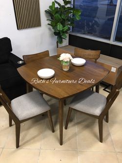 Elegant 5-Pc Dining Table Set Walnut Finish