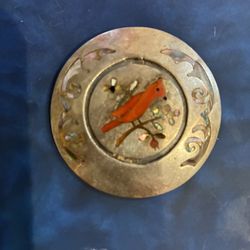 Vintage CM Yazzie silver Red Cardinal Pendant/brooch