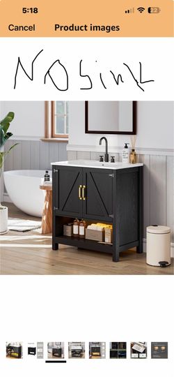 30" Bathroom Vanity with Sink, Modern Bathroom Cabinet with LED Light, Bathroom Vanity Set, Double Soft Closing Cabinet Door with Organizer, Black   1