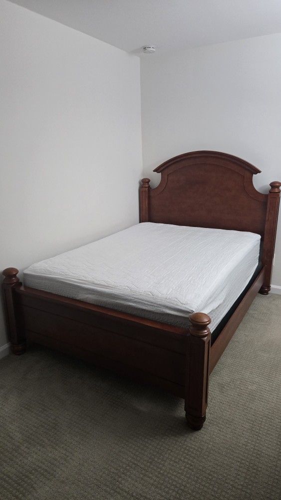 Bed Frame With Headboard, Mattress And Mattress Cover