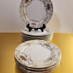 Hand-painted KONGO CHINA Japan (7) Salad & (5) B&B Plates White / Ivory Intricate Gold Floral