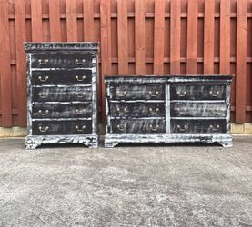 Sherwin-Williams Midnight City Dresser Set Black White Gold - 14 Drawers