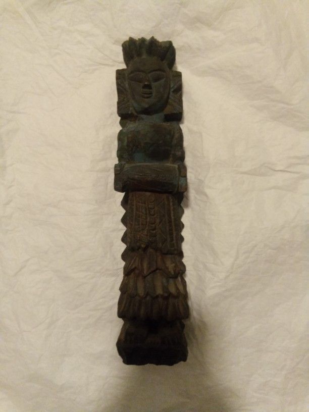 ANTIQUE 1700s INDIA HAND CARVED WOOD DIETY SCULPTURE