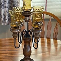 Vintage Wood And Rod Iron Candelabra