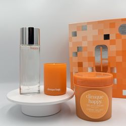 CLINIQUE HAPPY SET – PERFUME 50ML + BODY CREAM 200ML + CANDLE 65G MSRP$127