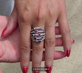 Beautiful ~Judith Ripka Designer~  signed ~Sterling Silver Multi-Band Crossover Garnet with pave Ring (Size 7/7.5).