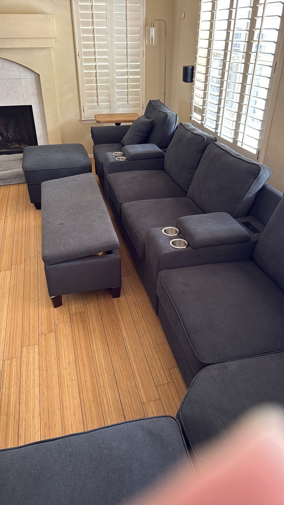 L shaped Large Grey/Blue Sofa