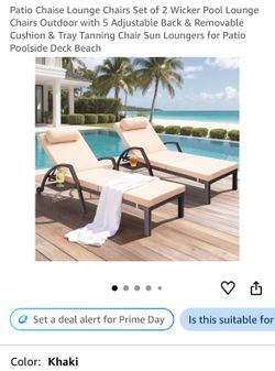 Patio Chaise Lounge Chairs Set of 2 Wicker Pool Lounge Chairs Outdoor with 5 Adjustable Back & Removable Cushion & Tray Tanning Chair Sun Loungers for