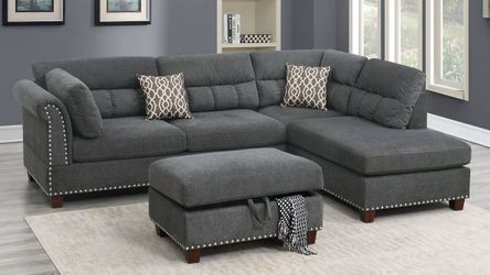 3Pcs Sectional with Storage ottoman