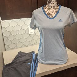 Women's Youth  Medium Blue Adidas . T-shirt. And  Pants
