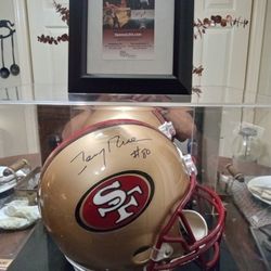 Jerry Rice Signed Helmet In Display Case With JSA Certificate Of Authenticity