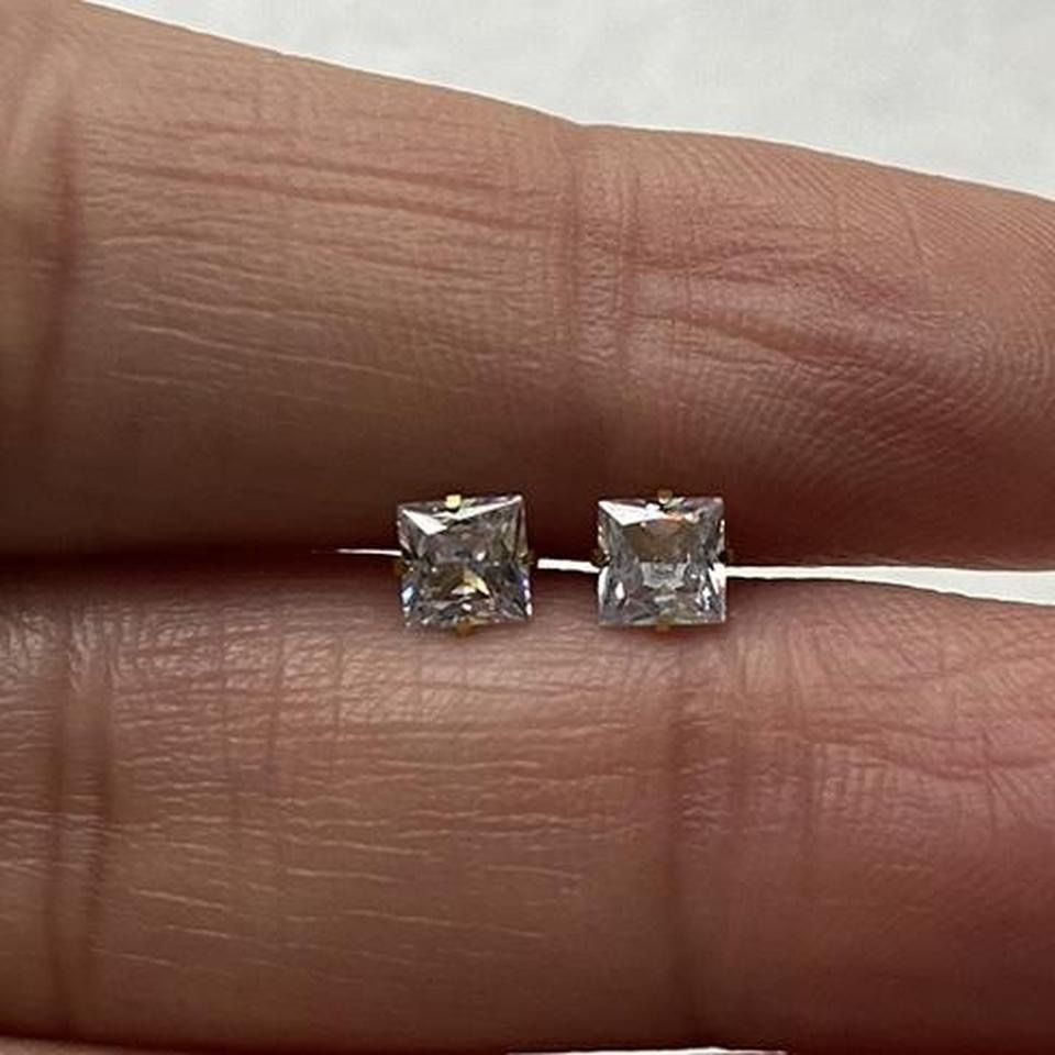 18k Gold plated Square White Crystal Zircon 4mm Stud Earrings - ERG-S