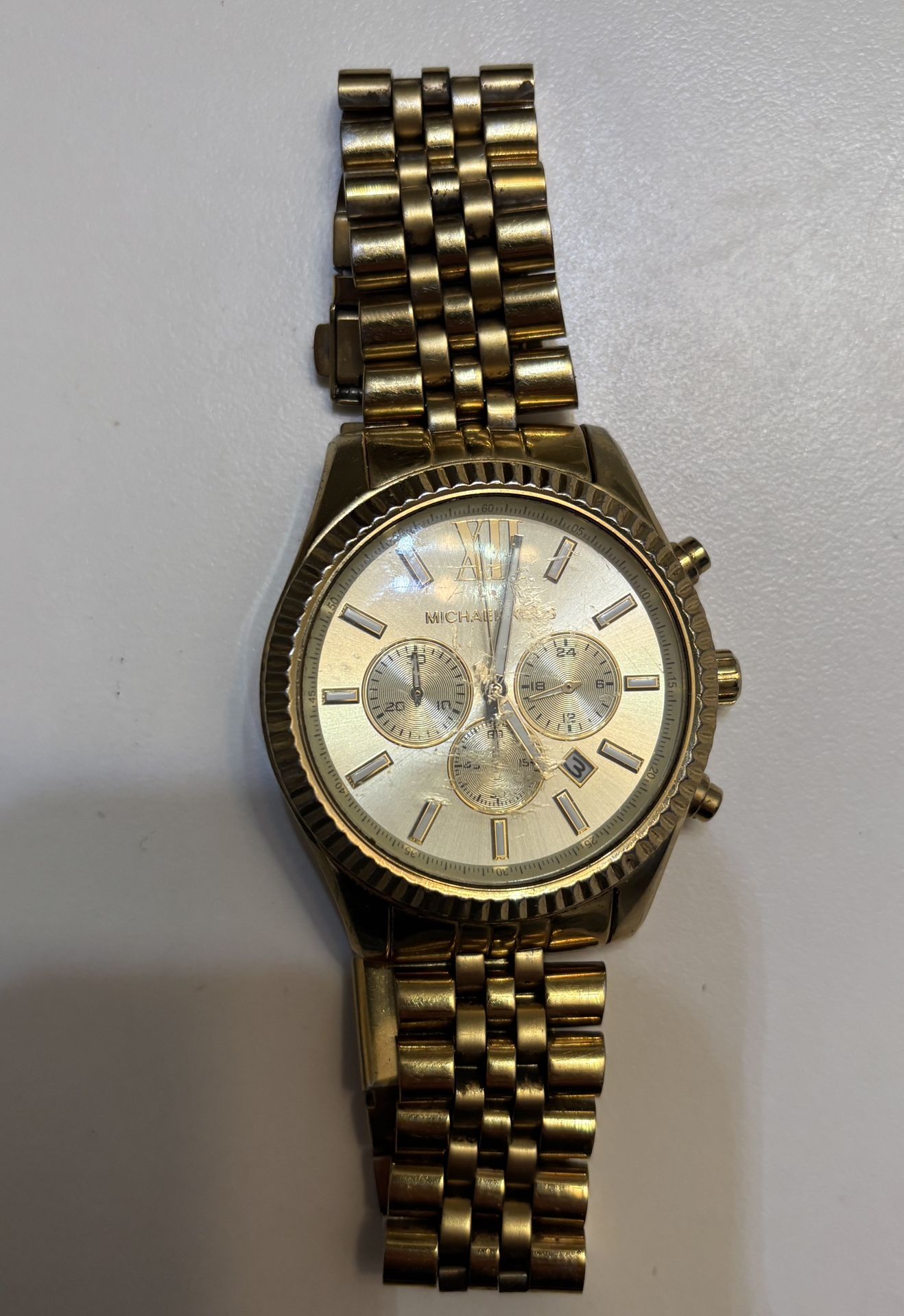 Michael Kors Original MK8281 Men's Stainless Steel Gold-Tone Chronograph Watch. READ DESCRIPTION
